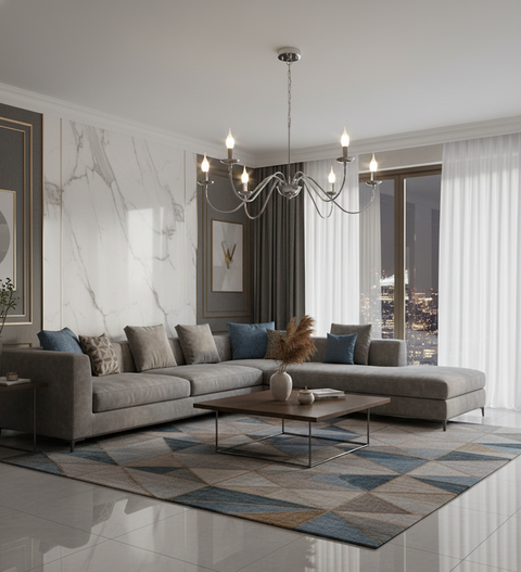 Contemporary Silver Candle-Style Chandelier