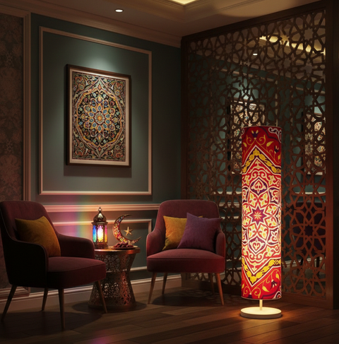 Printed Cylindrical Shade Floor Lamp