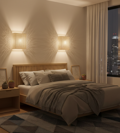 Decorative Rectangular Rattan Wall Light