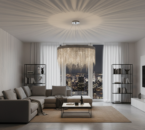 Contemporary Silver Chandelier with Chains