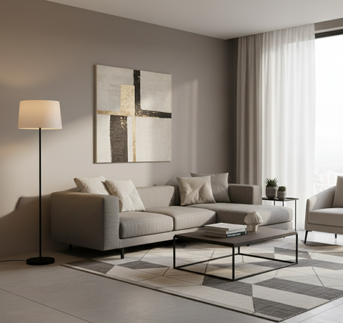 Modern Off-white And Black Torchiere