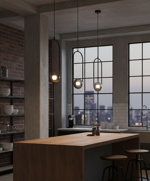 Stylish Pendant â€“ Black Metal Frame& Smoked Grey