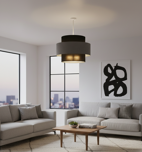 Modren Black Linen & Texture velvet Shaded Pendant