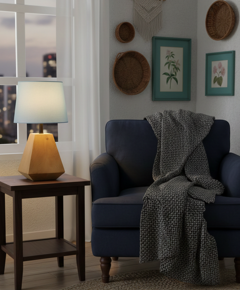 Scandinavian baby blue Wood Table Lamp