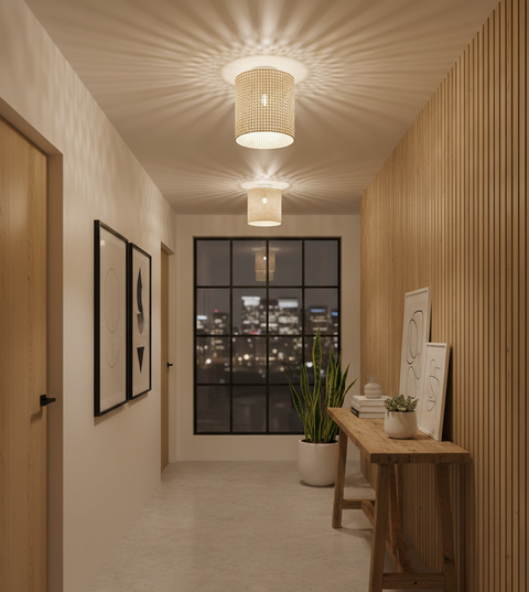 Boho Handcrafted Rattan Flush Mounted Ceiling