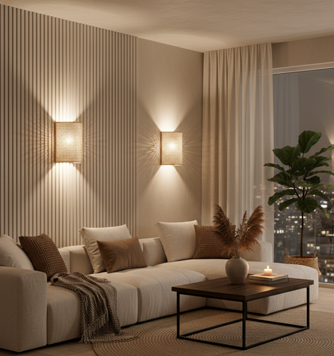 Decorative Cylinder Rattan Wall Light