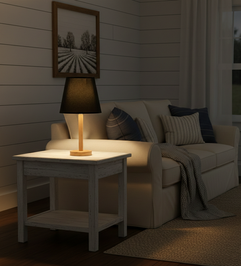 Stylish Black and Beige Wooden Table Lamp