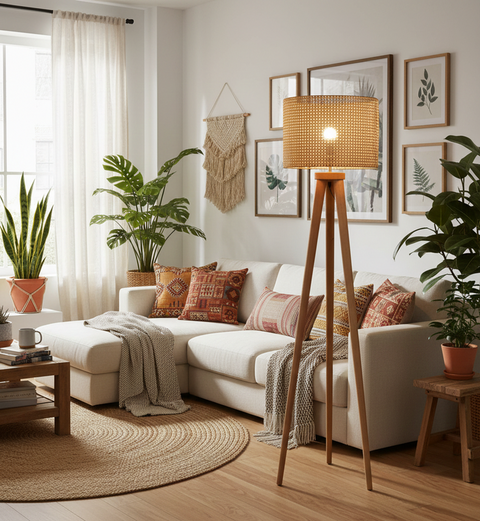 Rattan Beige Tripod Floor Lamp