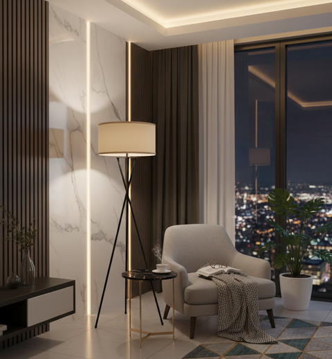 Minimalist Tripod Cotton Shaded Floor Lamp