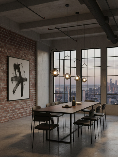 Stylish Pendant â€“ Black Metal Frame& Smoked Grey
