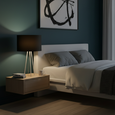 White Tripod Lamp With Black Cotton Shade