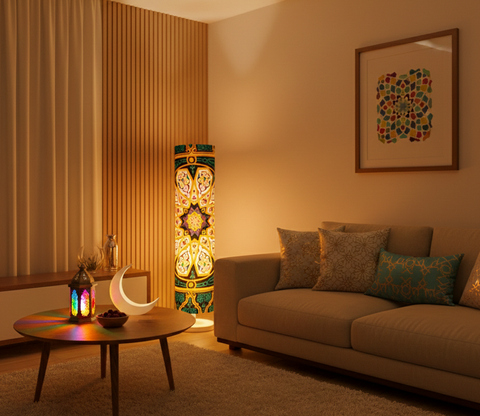 Printed Cylindrical Shade Floor Lamp