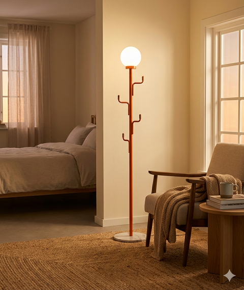 Modern Orange Floor Lamp with Hooks