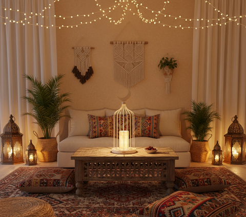 Light Biege Burlap Islamic Table Lamp