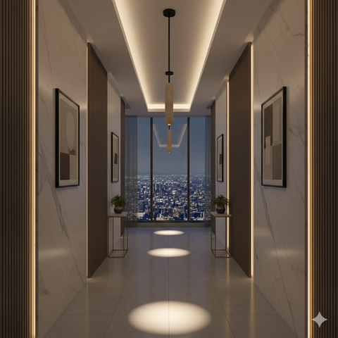 Modern Cylindrical Marble Pendant Light