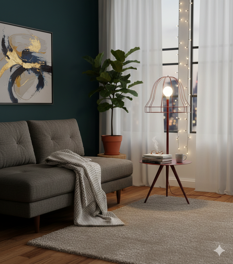 Burgandy Wireframe Table & Floor Lamp
