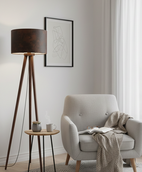 Modern Tripod Floor Lamp with Leather Shade