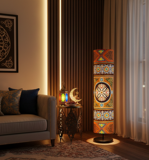 Printed Cylindrical Shade Floor Lamp