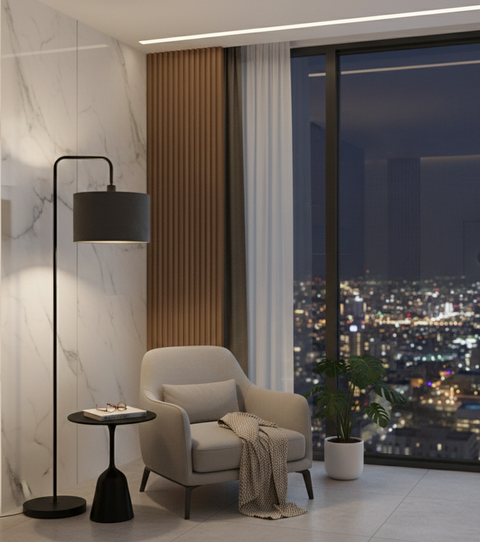 Contemporary Velvet-Shaded Floor Lamp