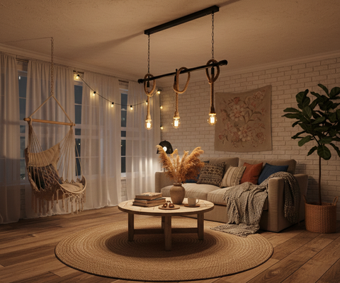 Industrial Black Rope Pendant Light