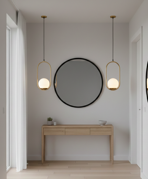 Modern Accent Pendant Light â€“ Gold Oval & Opal Glass Globe