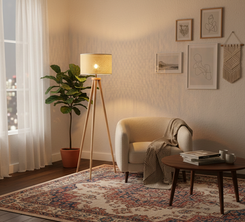 Modern Beige Tripod Floor Lamp