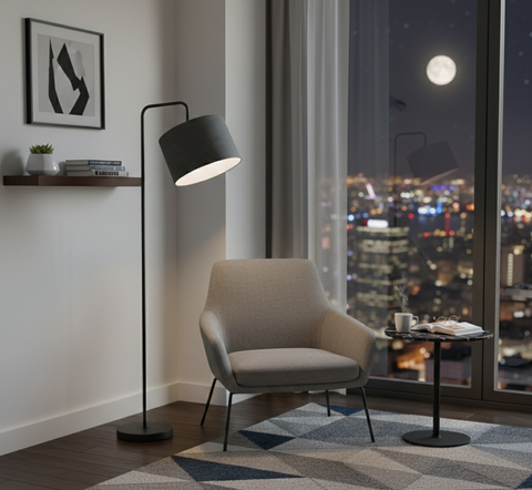 Contemporary Velvet-Shaded Floor Lamp