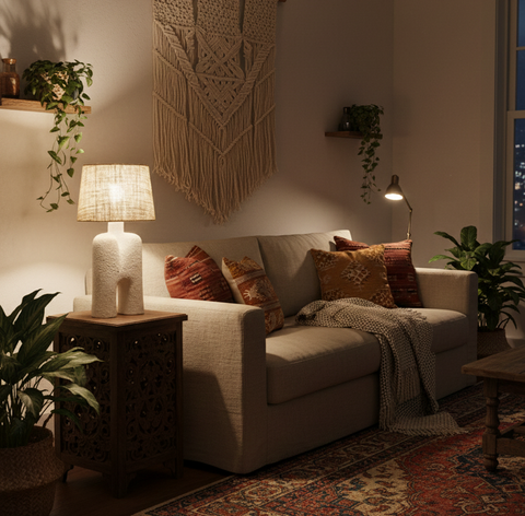 Boho Burlap Table Lamp