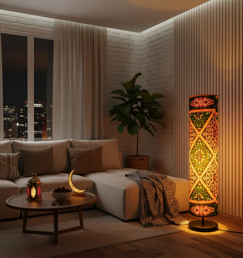 Printed Cylindrical Shade Floor Lamp