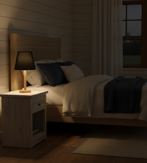 Stylish Black and Beige Wooden Table Lamp