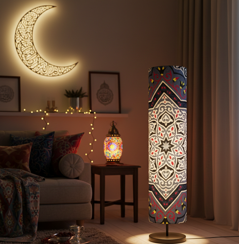 Printed Cylindrical Shade Floor Lamp