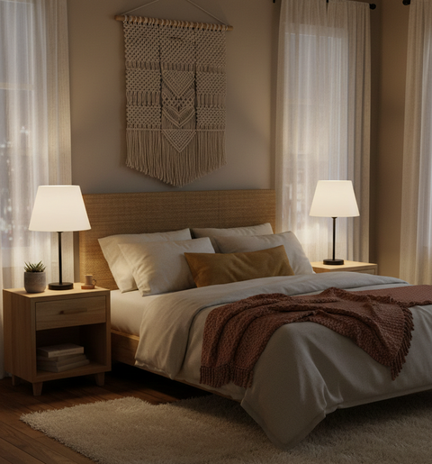 Set of 2 Modern Table Lamps with Fabric Shades