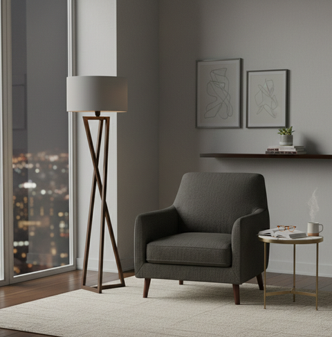Stylish White & Biege Tripod Floor Lamp