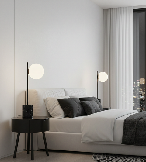 Cylindrical Marble Black Base Table Lamp