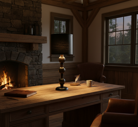 Wooden Table Lamp Black Shade