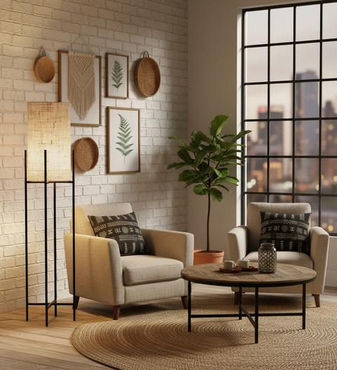 Burlap Shaded Floor Lamp