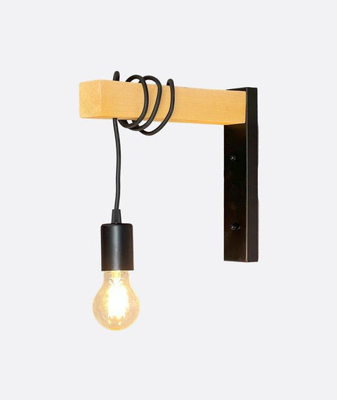 Black Cord & Natural Wood  Wall Lamp
