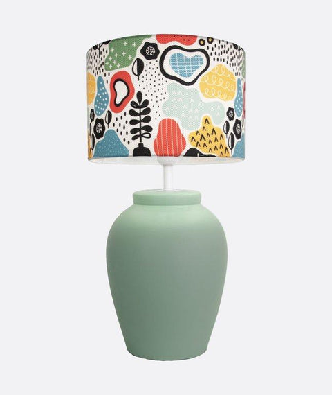Green Pottery With Printed Shade Table Lamp