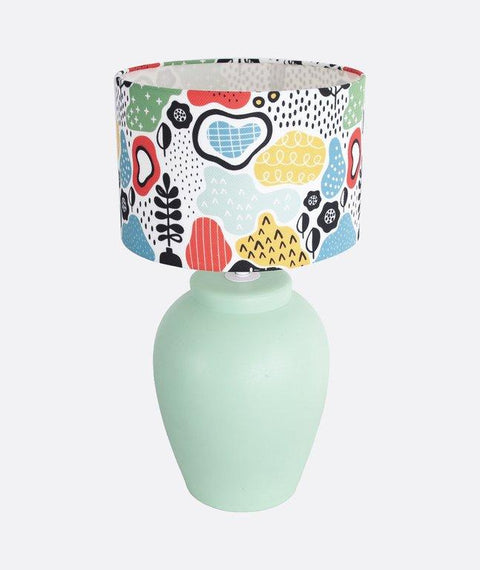 Green Pottery With Printed Shade Table Lamp