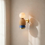 Modern Coastal Bamboo and Blue Wall Lamp.