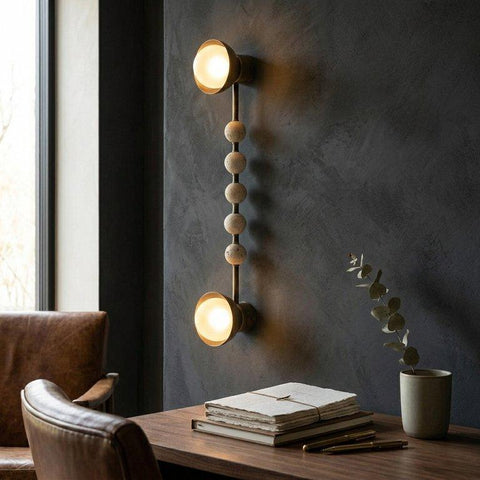 Luxury bronze wall lamp with travertine balls
