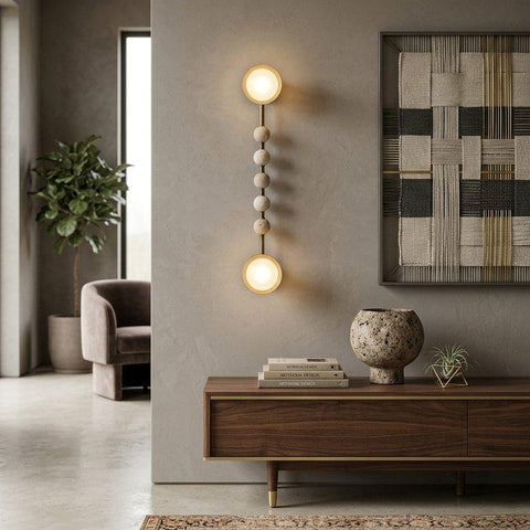 Luxury bronze wall lamp with travertine balls