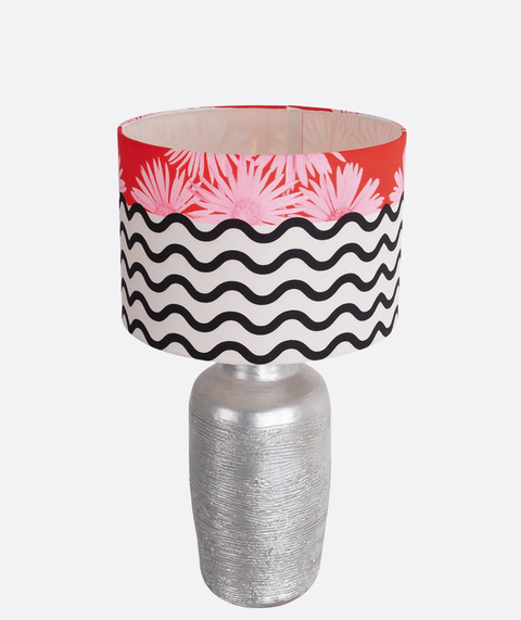 Silver Pottery With Printed Shade Table Lamp