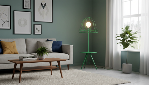 Green Wireframe Table & Floor Lamp