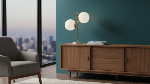 Marble Table Lamp with Gold Metal and Glass