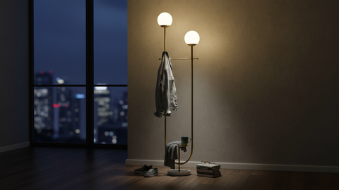 Golden Floor Lamp with Marble Base