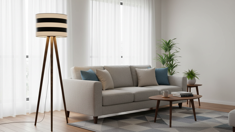 Boho Stripped Black & White Tripod Floor Lamp