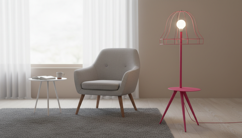 Pink Wireframe Table & Floor Lamp
