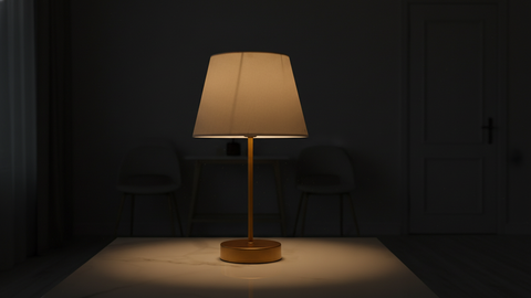 Gold Table Lamp With Beige Cotton Shade