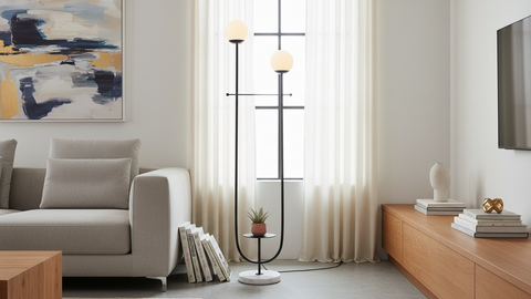 Black Floor Lamp with Marble Base
